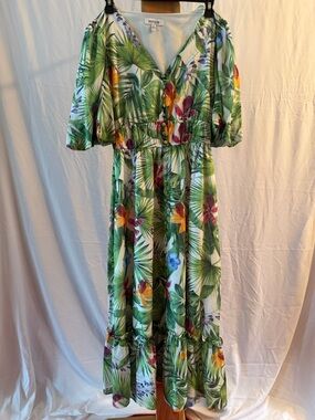 Kensie Green Tropical Floral Maxi Dress